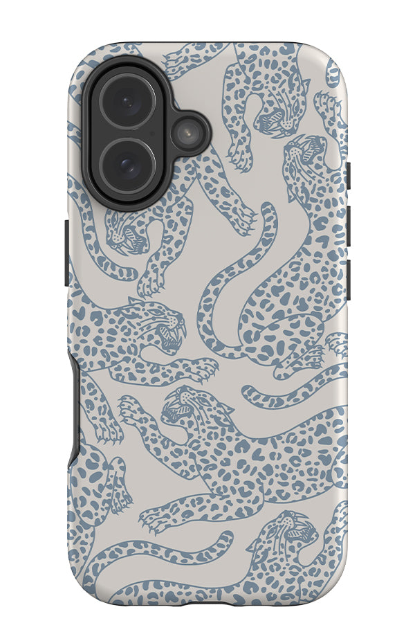 Pouncing Leopard Scatter Tough Phone Case (Dusty Blue) | Harper & Blake