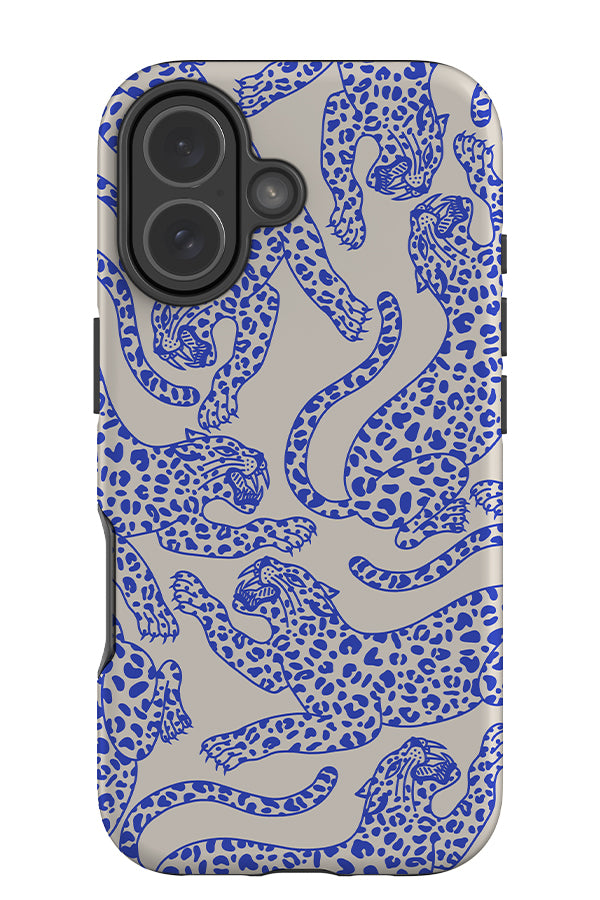 Pouncing Leopard Scatter Tough Phone Case (Electric Blue) | Harper & Blake