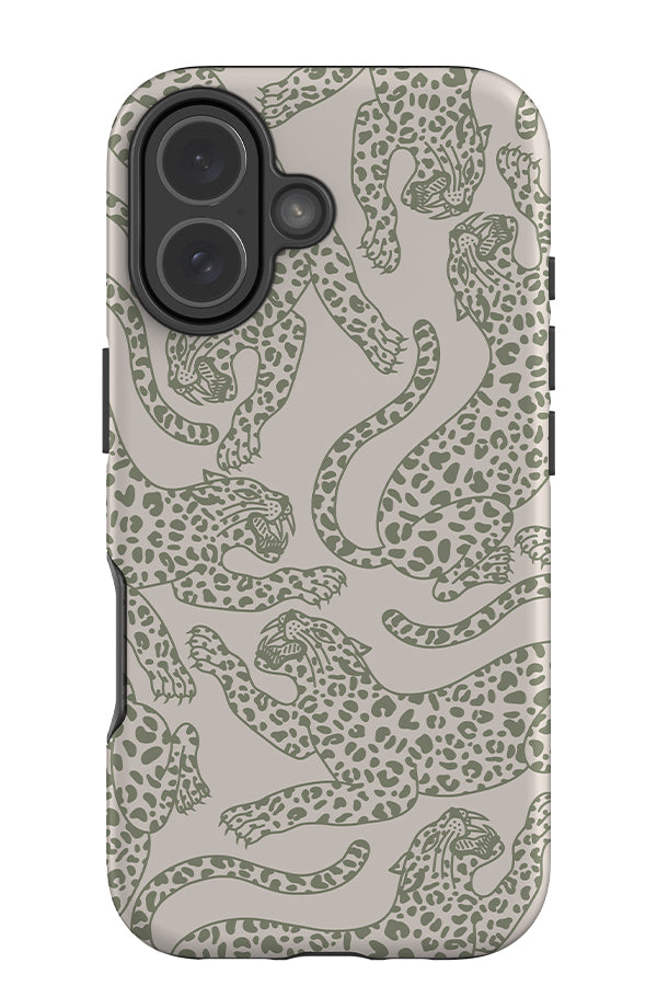 Pouncing Leopard Scatter Tough Phone Case (Moss Green) | Harper & Blake