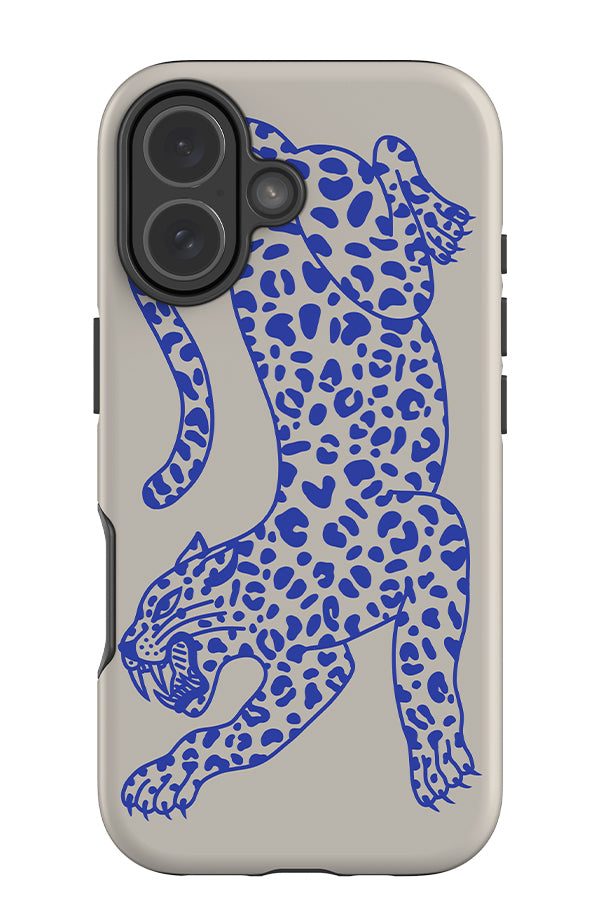Pouncing Leopard Placement Tough Phone Case (Electric Blue) | Harper & Blake