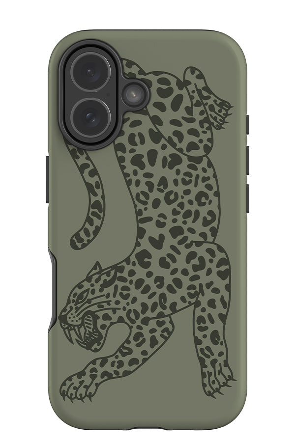 Pouncing Leopard Placement Tough Phone Case (Moss Green) | Harper & Blake