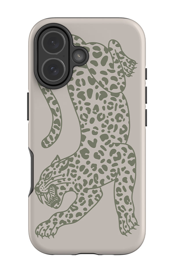 Pouncing Leopard Placement Tough Phone Case (Off White & Moss Green) | Harper & Blake