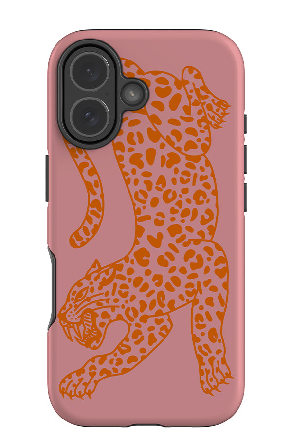 Pouncing Leopard Placement Tough Phone Case (Pink & Orange) | Harper & Blake