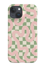 Check Swirl Lines Abstract Phone Case (Green Pink)