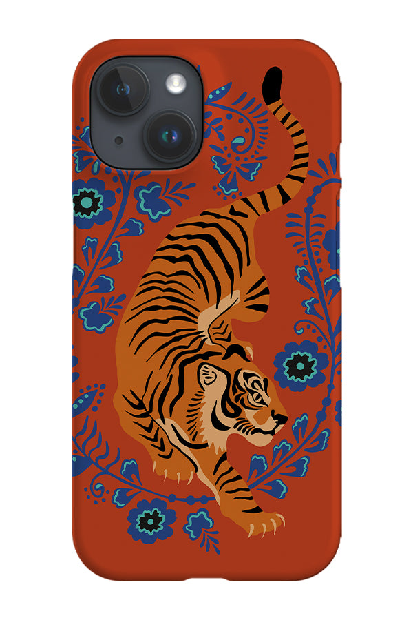 Floral Tiger Phone Case (Rust Orange Blue) | Harper & Blake