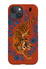 Floral Tiger Phone Case (Rust Orange Blue)