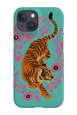 Floral Tiger Phone Case (Turquoise Pink)