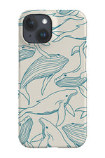 Humpback Whale Line Art Phone Case (Beige Blue)