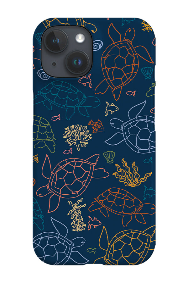 Line Art Turtle Phone Case (Navy Multicolour)