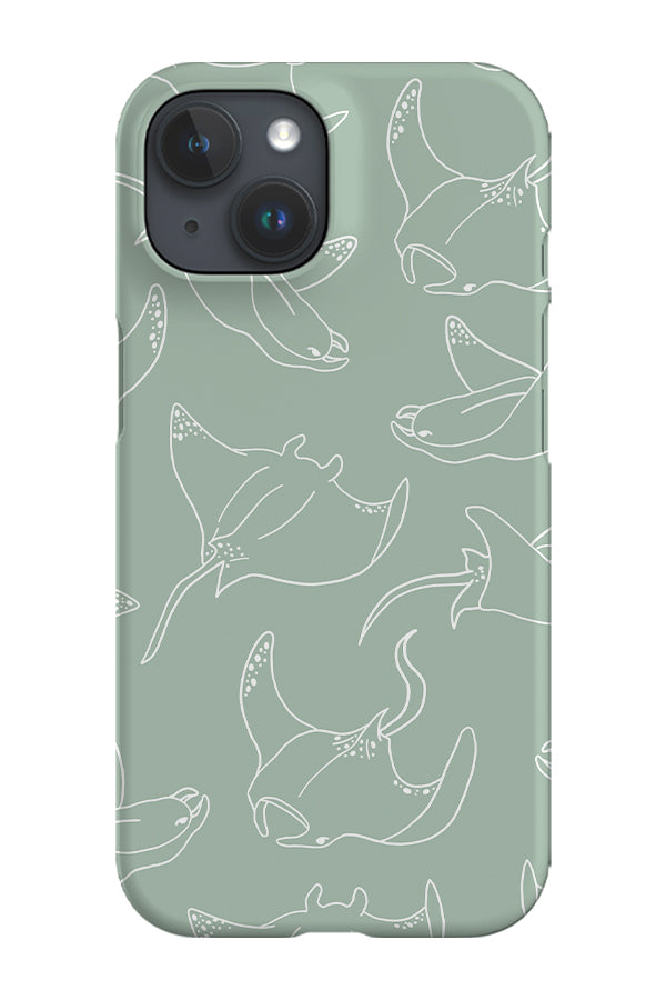 Manta Ray Scatter Line Art Phone Case (Mint)