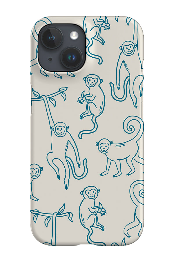 Monkey Line Art Scatter Phone Case (Beige Blue) | Harper & Blake