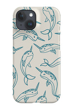 Narwhal Line Art Phone Case (Beige Blue)
