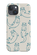 Otter Scatter Line Art Phone Case (Beige Blue)