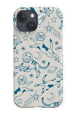 Space Cats Line Art Phone Case (Beige Blue)