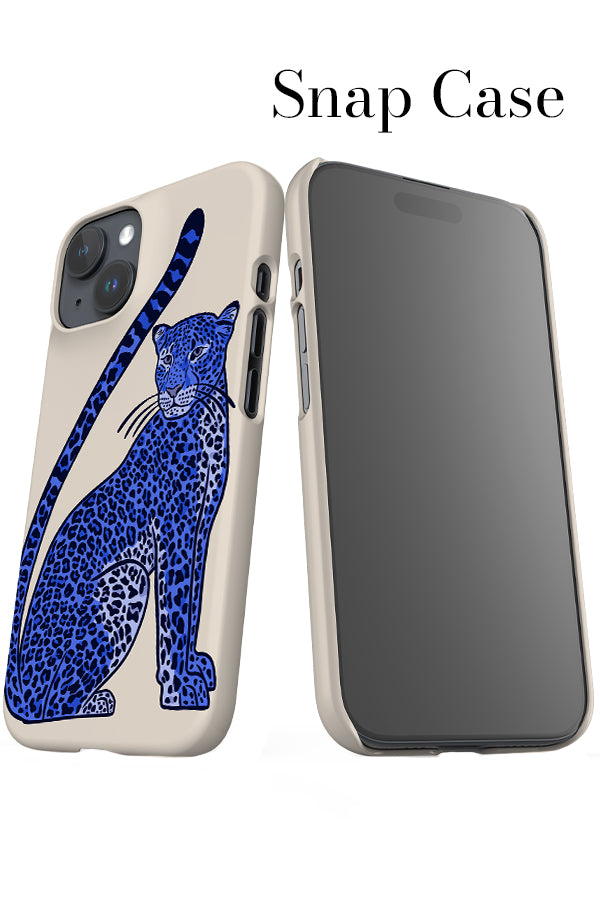 Leopard Sitting iPhone Snap Phone Case (Off-White & Blue) | Harper & Blake