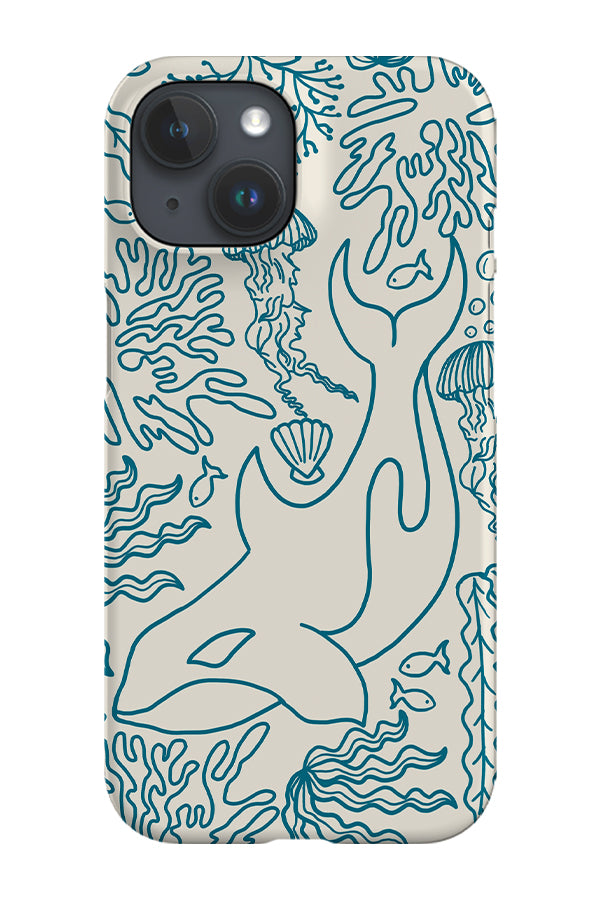 Orca Coral Reef Line Art Phone Case (Beige Blue) | Harper & Blake