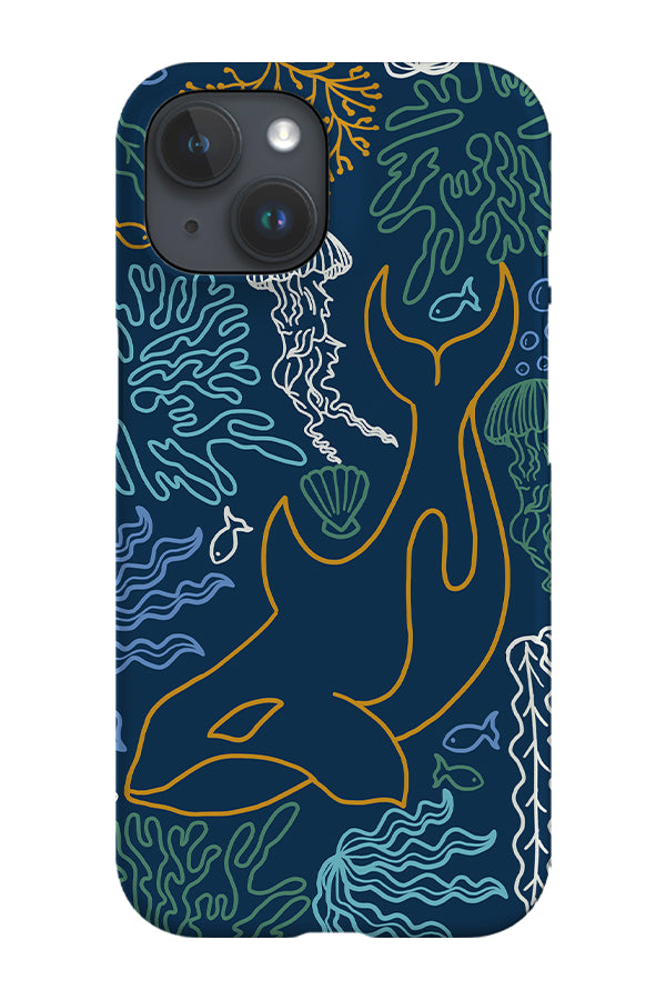 Orca Coral Reef Line Art Phone Case (Navy) | Harper & Blake