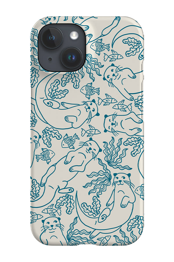 Otter Scatter Coral Reef Line Art Phone Case (Beige Blue) | Harper & Blake