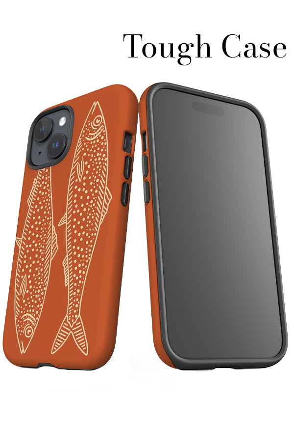 Line Art Fish iPhone Tough Phone Case (Burnt Orange Beige) | Harper & Blake