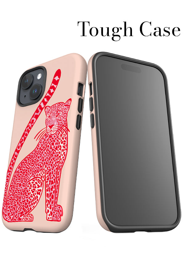 Leopard Sitting iPhone Tough Phone Case (Pink Red) | Harper & Blake