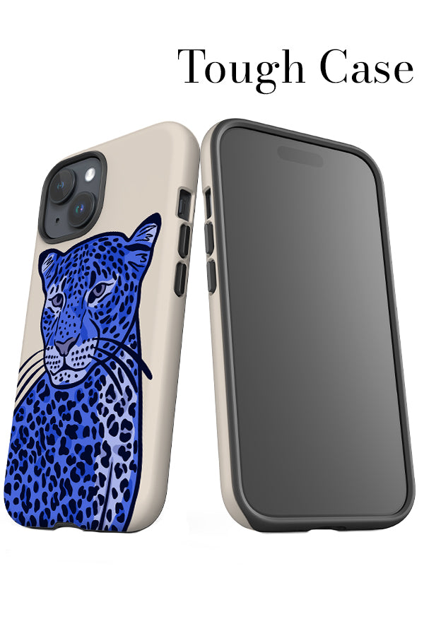 Leopard Up-Close iPhone Tough Phone Case (Off-White & Blue) | Harper & Blake
