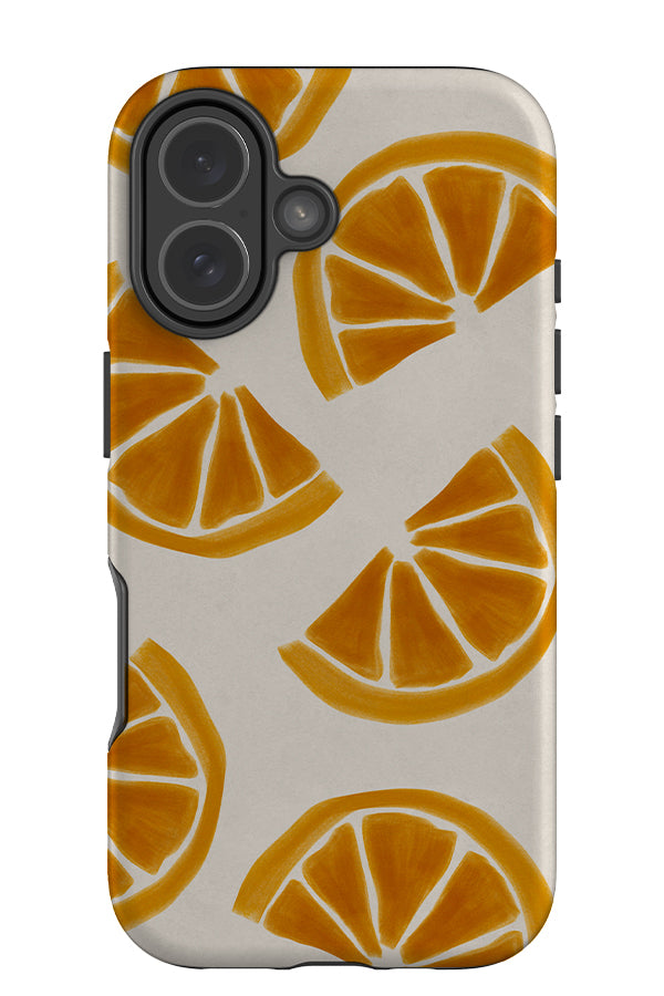 Lemon toss tough phone case with a beige background and hand drawn lemon illustrations 