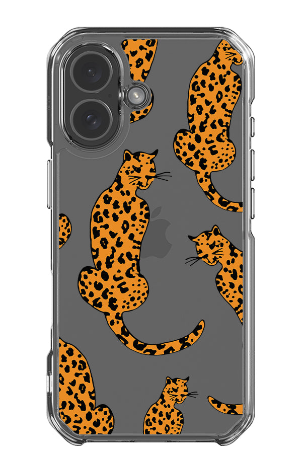 leopard animal clear impact phone case with leopard illustrations in orange