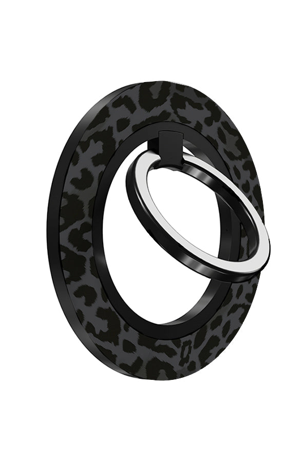 leopard print magnetic phone ring holder angle with a minimalist grey leopard print
