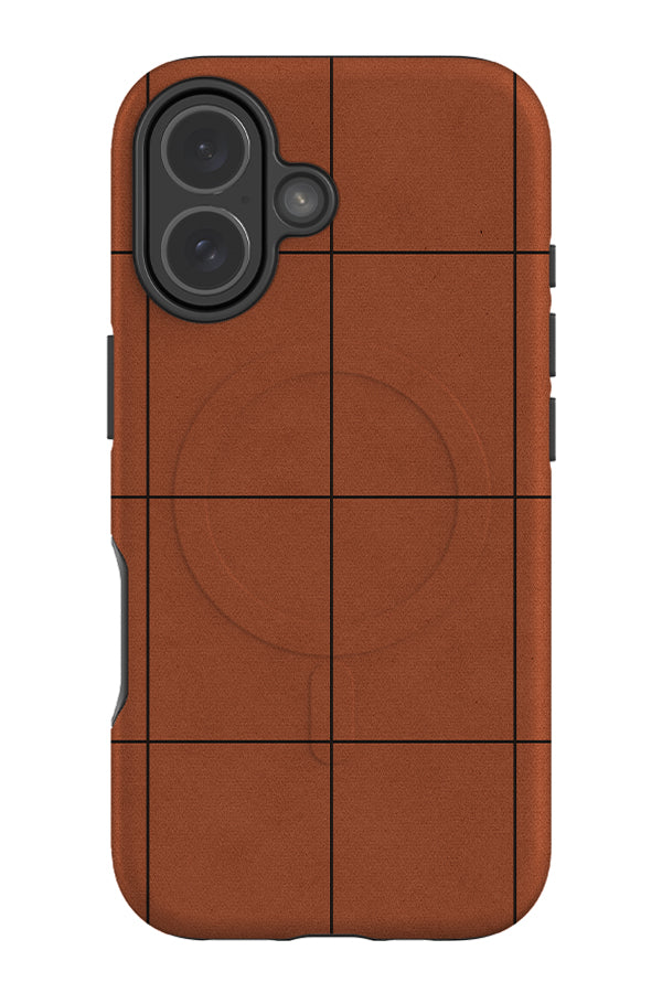 library windowpane grid check MagSafe phone case with a textured grid check pattern with a light brown base colour and black lines