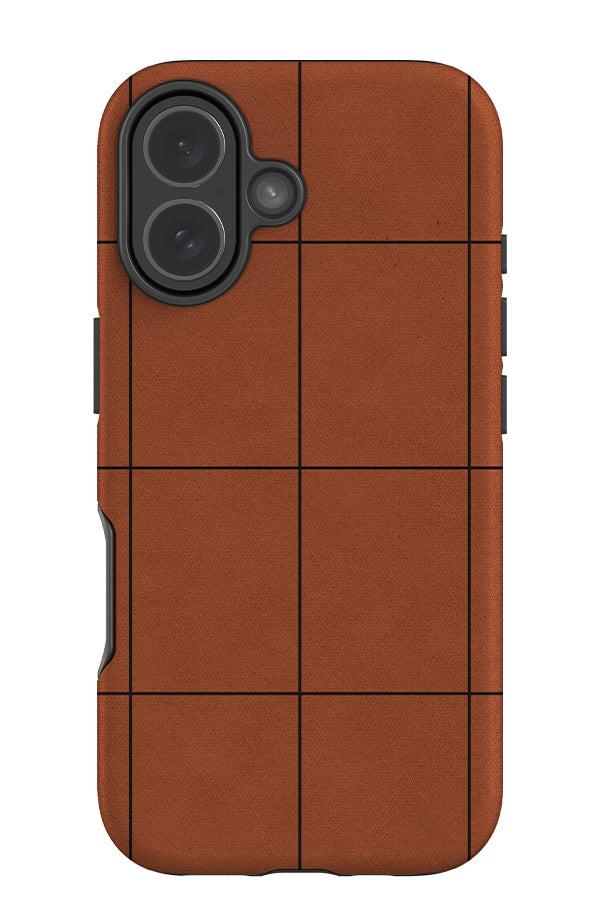 library windowpane grid check tough phone case with a textured grid check pattern with a light brown base colour and black lines