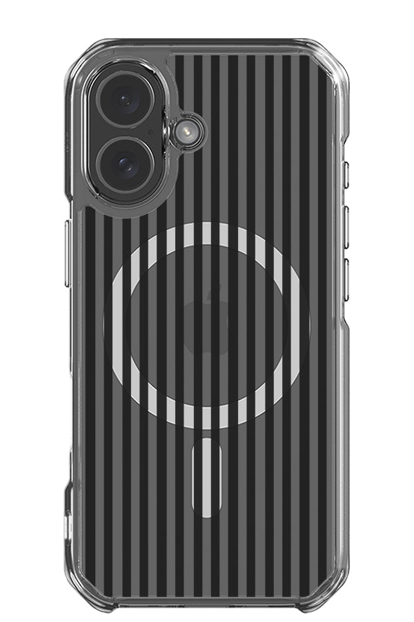 Line Study stripe clear impact MagSafe phone case with a black linear pattern