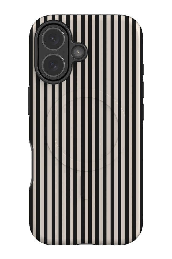 line study stripe magsafe phone case with beige and black vertical stripes