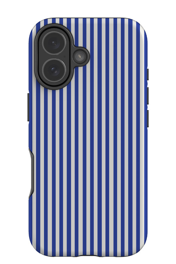 Line Study stripe tough phone case with a blue and white linear pattern