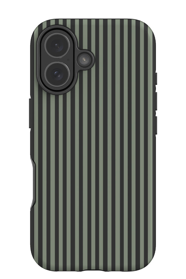 Line Study stripe tough phone case with a green and grey linear pattern