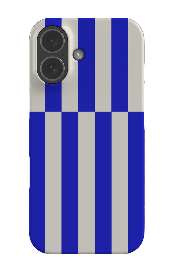 Long Line stripe snap phone case with a shifted linear pattern in azure blue