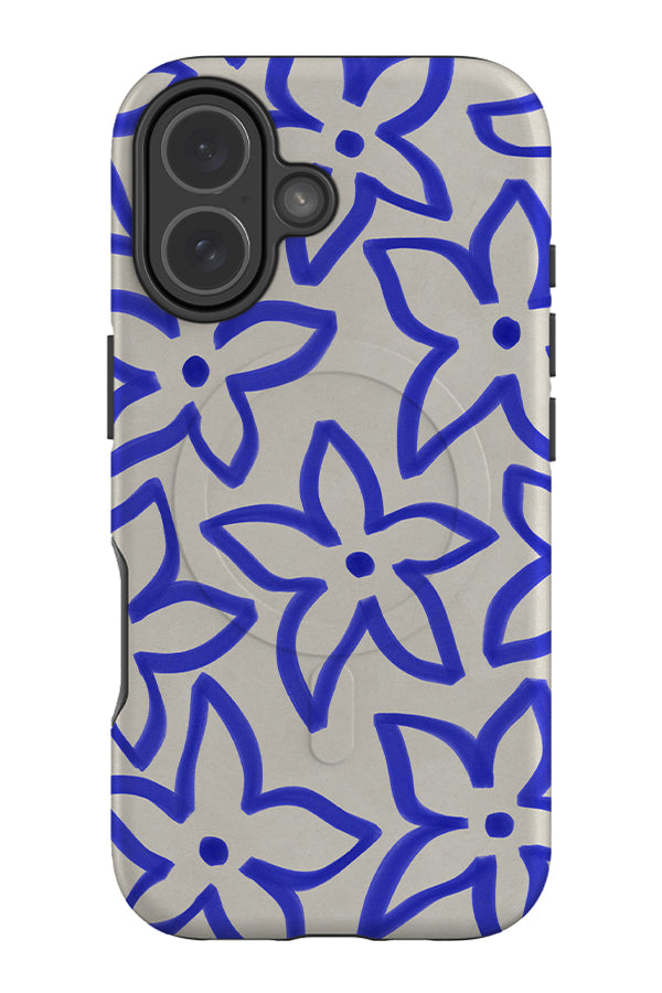 Loose flower MagSafe phone case with blue hand drawn flowers 