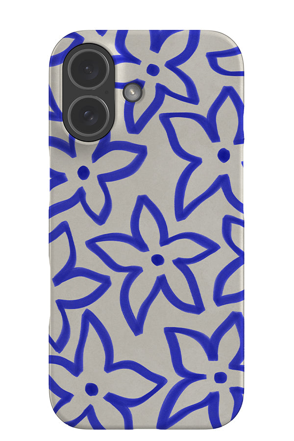 Loose flower snap phone case with blue hand drawn flowers 
