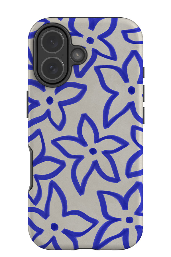 Loose flower tough phone case with blue hand drawn flowers 