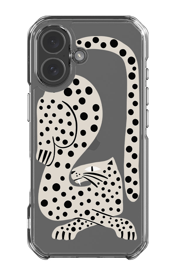 Lounging leopard clear impact phone case with a bold abstract leopard illustration in white