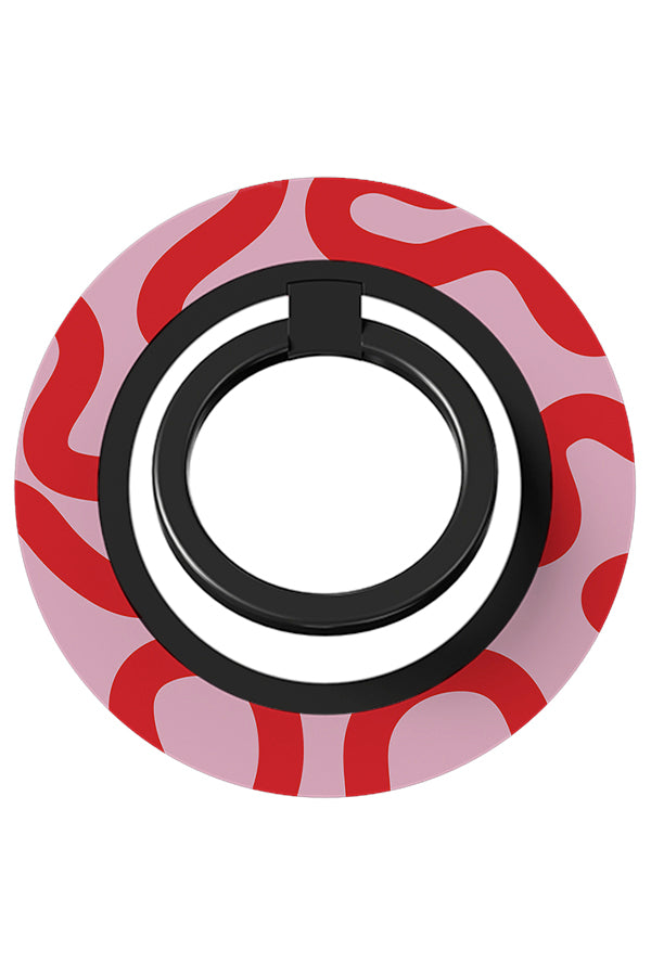 swirl lines magnetic phone ring holder with swirling shapes in pink and red