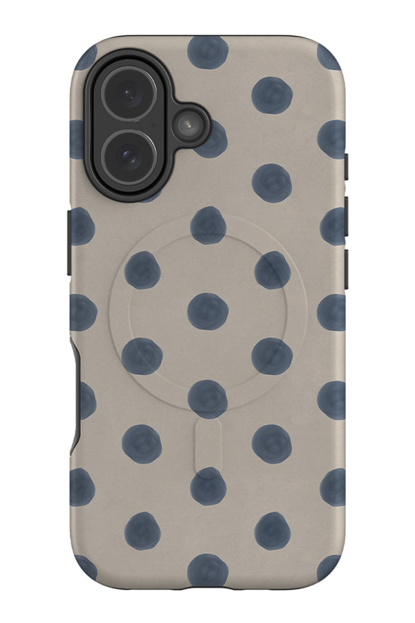 marker dot MagSafe phone case with textured hand drawn blue polka dots