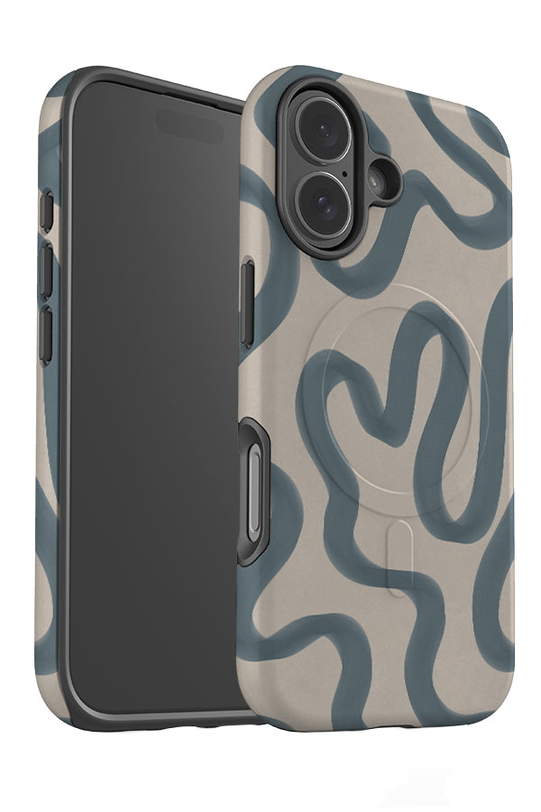 marker wave MagSafe phone case angle detail with blue hand drawn textured swirling lines