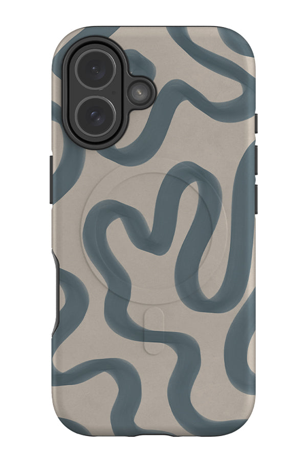 marker wave MagSafe phone case with blue hand drawn textured swirling lines