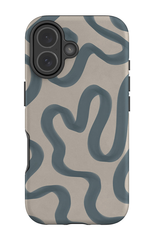 marker wave tough phone case with blue hand drawn textured swirling lines