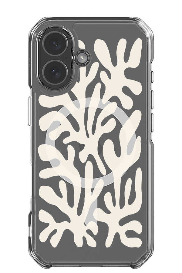 Matisse coral reef clear impact MagSafe phone case with abstract coral plant shapes in beige