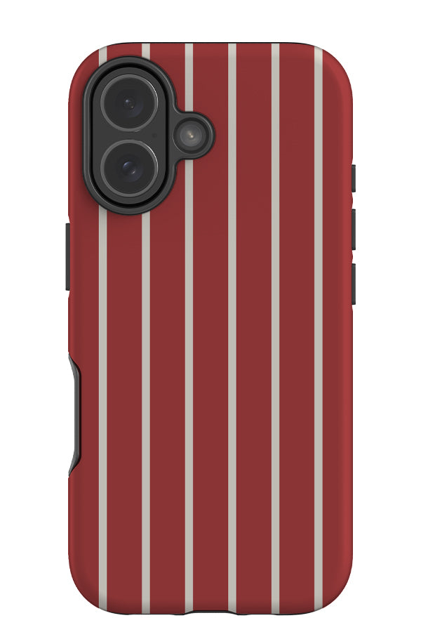 measured line stripe tough phone case with a red base colour and thin white vertical stripes