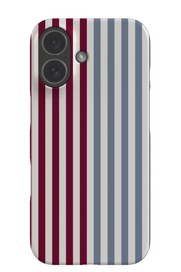 Merged Line stripe snap phone case with a split colour pattern in red and blue
