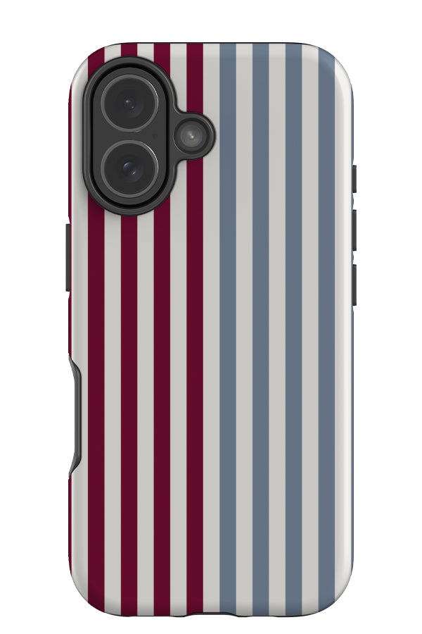 Merged Line stripe tough phone case with a split colour pattern in red and blue