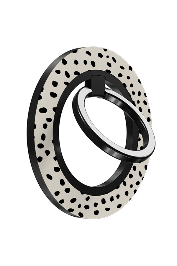 mini memphis magnetic phone ring holder angle detail with hand drawn polka dots in cream