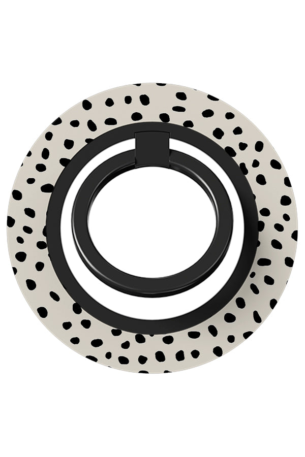 mini memphis magnetic phone ring holder with hand drawn polka dots in cream